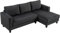 HOMCOM Canapé d'angle en Velours côtelé, canapé 3 Places avec méridienne et Coussin à Ressorts épais, Largeur 214 cm, Design Moderne, Charge jusqu'à 400 Kg, pour Salon, Appartement, Gris foncé