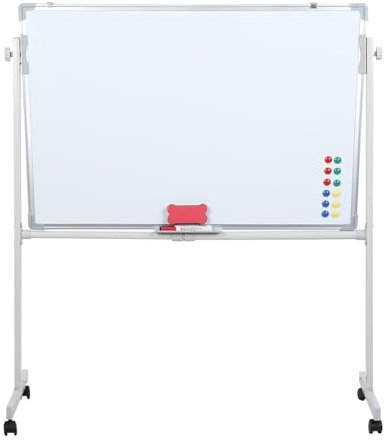 Tableau Blanc Magnétique Double Face sur Pied 90×60 cm – Hauteur et Inclinaison Réglables, Roulettes Verrouillables, Accessoires Inclus