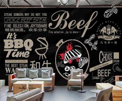 Carta da parati lavagna gesso graffiti barbecue fast food ristorante sfondo muro ristorante bar murale, 3D, 150x105cm