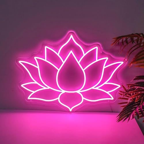 Geometrische Lotusblüte Neonschild - Mandala Stil LED Wandleuchte Dimmbar | Lotus LED für Yoga-Raum, Meditationsraum, indische Festival-Dekoration, Zen spirituelle Wandkunst, 38,1 cm × 33 cm