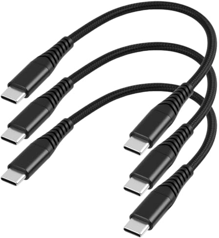 3 PCS 20cm Short USB C to USB C Cable, 60W PD Fast Charging Nylon Braided Type C to Type C Cable, USB C Charger Lead for Mobile Phones, Tablets, Laptops, Power Banks, USB-C to USB-C Cable for Data Syn