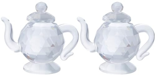 GORGECRAFT 2Pcs Crystal Teapot Figurine Clear Glass Faceted Chinese Tea Pot Display Tabletop Ornament Statue Mini Sculptures for Home Office Dining Table Centerpiece Decorations