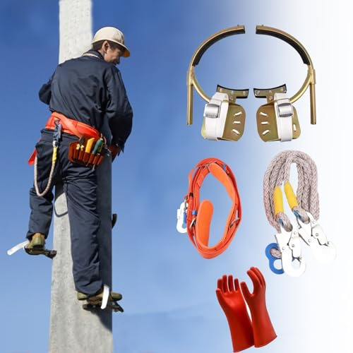 Pole Climbing Spikes Electrician Climb Foot Buckle With Insulated Gloves & Safety Rope, Non-slip Tree Climbing Tool Feet Peg For Electric Power Systems, Espuelas Subir Arboles(26-55cm/10.2-21.7in)