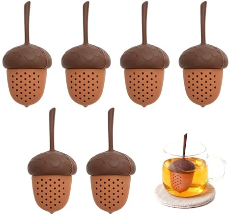 Mini Tee Filter aus Silikon in Eichel-Form für Lose Tee, 6 Stück Teesieb für Tasse, Hochtemperaturbeständiger Teeei, Einfach zu Reinigen und Wiederverwendbar - Ideal für Reisen und Tee-Liebhaber
