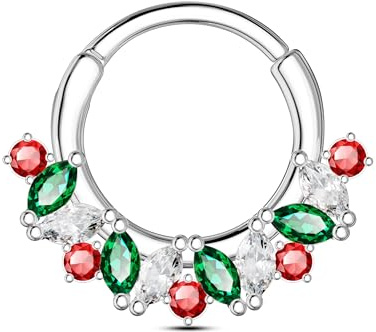 CM Crareesi Mania Weihnachts Daith Piercing Schmuck 10mm Septum Ring Runde & Marquis-CZ Helix-Clicker 316L Chirurgenstahl Knorpel Ohrringe Silber Daith Ring für Frauen
