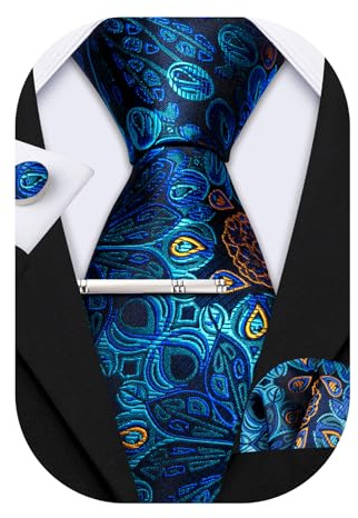 Barry.Wang Herren Krawatte Einfarbig Paisley Uni Schlips Satin Mit Einstecktuch Hochzeit Krawattenset