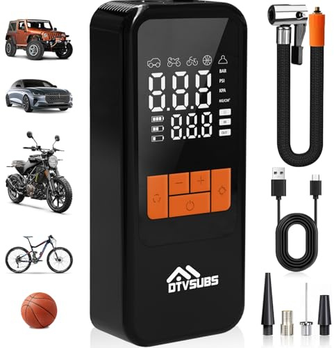 Kabellose Elektrische Luftpumpe, 150PSI Tragbare Akku Fahrradpumpe mit alle ventile, Manometer& LED-Licht, Wiederaufladbare Pumpe für Auto, Fahrrad, Motorrad und Bälle, Auto Off