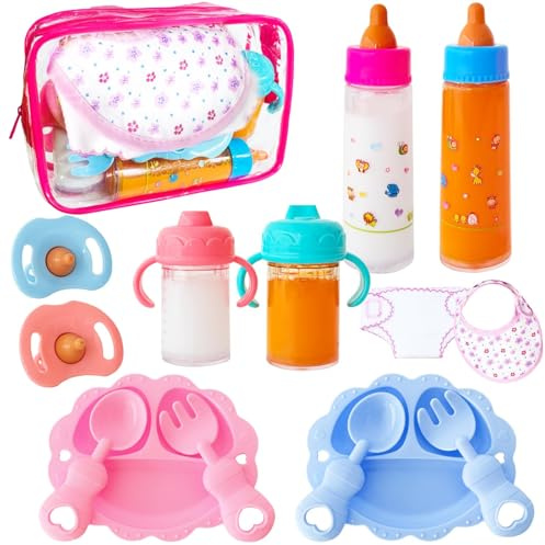 Baby Doll Accessories Magic Bottle Set,Doll Feeding Set with Package,Pretend Play Feeding Toys for Kids,Girls,Party (15PCS)