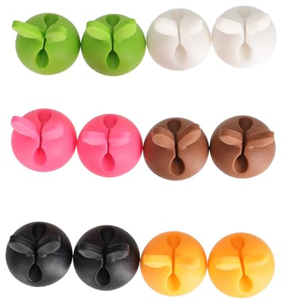 MALUGOGO 12pcs Bunny Cable Wire Holder Clips for USB Cords and Charging Cables No Residue for Desk Organising Random Color