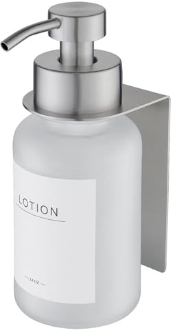 400ml Glas Seifenspender mit Wandhalterung Edelstahl Pumpspender für Flüssigseife ohne Bohren (Frost/Silber)