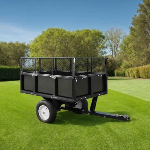 Runheo Rimorchio basculante per tosaerba in acciaio 153 x 77 cm con 300 kg, giunto universale, pareti laterali pieghevoli e ruote pneumatiche per giardino, aiuola, terrazza e serra