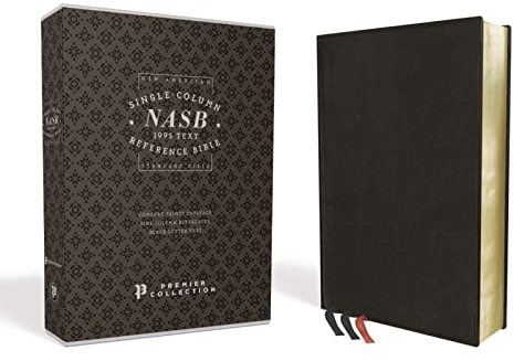 NASB, Single-Column Reference Bible, Wide Margin, Premium Goatskin Leather, Black, Premier Collection, Black Letter, 1995 Text, Art Gilded Edges, Comfort Print