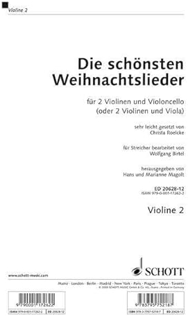 Die schönsten Weihnachtslieder: 2 Violinen und Violoncello. Violine 2.