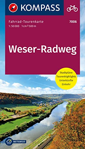 KOMPASS Fahrrad-Tourenkarte Weserradweg 1:50.000: Von Hann. Münden bis Cuxhaven, Leporello Karte, reiß- und wetterfest