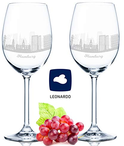 GRAVURZEILE Leonardo Weingläser mit Gravur - Skyline Hamburg im Set - Hochwertige 360° Lasergravur - schönes Geschenk als Andenken, Souvenir oder für Sammler & Weingenießer zum Geburtstag