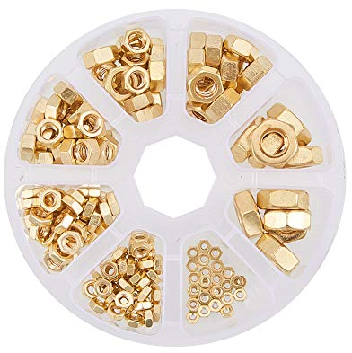 INCREWAY Brass Hex Nut Kits, 180Pcs Copper Alloy, M2-M8, For Thread Pipe, Hose, Machine Equipment