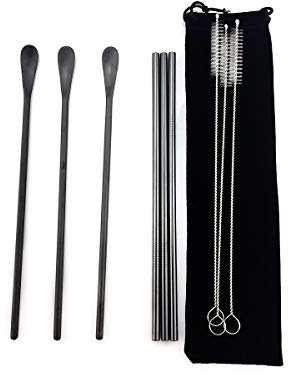 JASHII Matte Löffel mit langem Griff, Cocktail-Rührlöffel, Eistee, Kaffeelöffel mit 21,8 cm langem Griff, gebürsteter SUS304 Edelstahl, 6 Stück