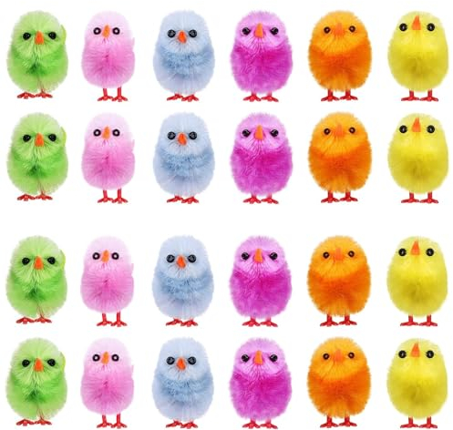 SHATCHI 12 x Multi Coloured Easter Chicks Mini Plush and Fluffy for Egg Hunts Children Kids Bonnet Decoration Crafts Accessories