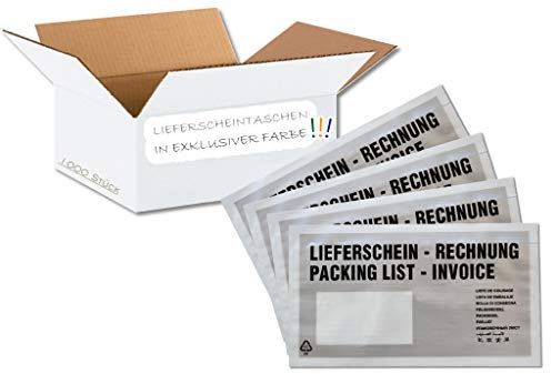 dm-folien Lieferscheintaschen DIN LANG I 1000 Stück I Selbstklebende Versandtaschen mit Aufdruck I Silber-transparentes Paketzubehör für Lieferscheine & Rechnungen I Versandzubehör aus PP