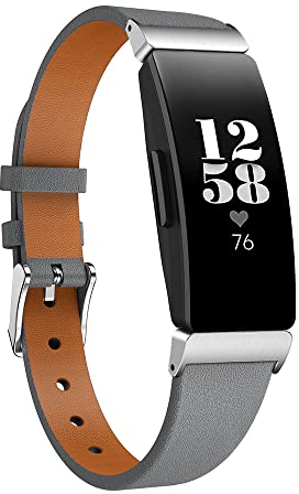 TenCloud Armbänder kompatibel mit Fitbit Inspire 2 Armband, schmales Leder-Ersatzarmband für Inspire 2/Inspire/Inspire HR Fitness-Tracker (Grau)