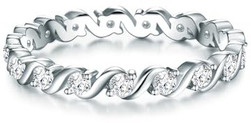 Trilani Damen Ring aus 925/- Sterling Silber mit Zirkonia in Brilliantschliff Memoirering Vorsteckring Verlobungsring