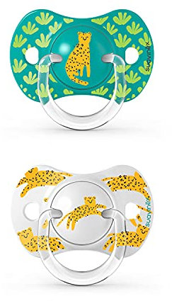 Suavinex, 2er-Pack Physiologische Schnuller für Babys, 0-6 Monate, physiologischer Sauger aus Silikon, flach und flexibel, Dschungelgrün