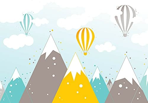 Fototapete Kinderzimmer Berge Luftballons Skandinavisch Wolken Himmel 368x254 cm - Kindertapete Mädchen Wandtapete Vlies Tapete UV-Beständig Montagefertig