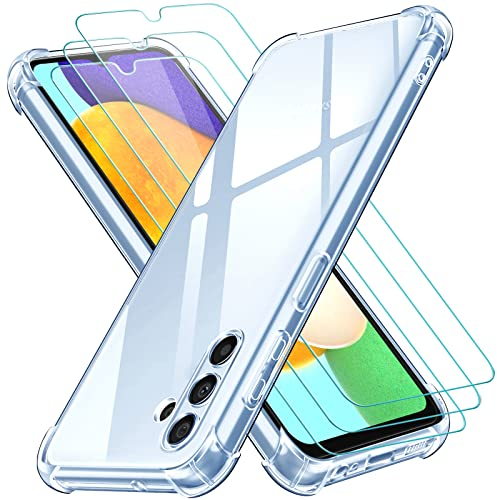 ivoler Coque pour Samsung Galaxy A13 5G / A04S avec 3 Pièces Protection Écran en Verre Trempé, Transparent Étui de Protection en Silicone Antichoc, Clair Mince Souple TPU Bumper Housse