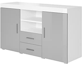 MB Muebles Bonitos, Aparador Roque para Salón Comedor Moderno, Mueble TV de Melamina, Blanco y Gris Brillo, 140x80x40 cm