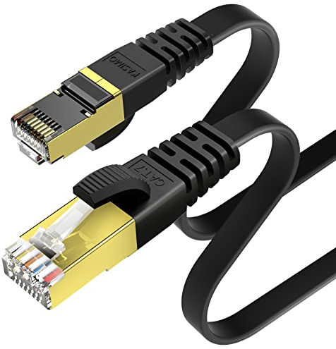 KASIMO Ethernet Cable 1.5M Black, Cat 7 Gigabit Lan Network Cable RJ45 High-Speed Flat Ethernet Cable 10Gbps 600Mhz/s STP Compatible with PC,Game Console,PS4, PS5,Switch,Modem,Smart TV,Patch Panel