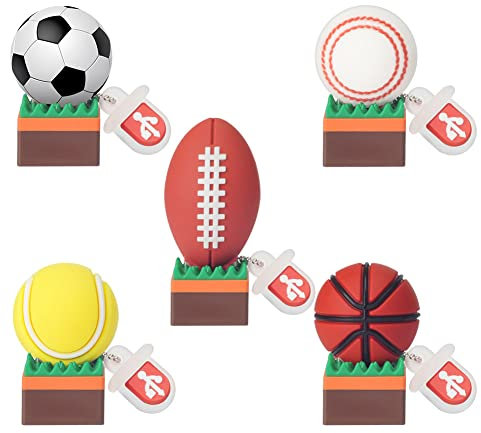 Clé USB 8Go*5, Flash Drive Pendrive Tennis/Baseball/Soccer/Basketball/Rugby Silicone, Idéal Cadeau pour Enfant Famille(8Go*5,Balles de pelouse)