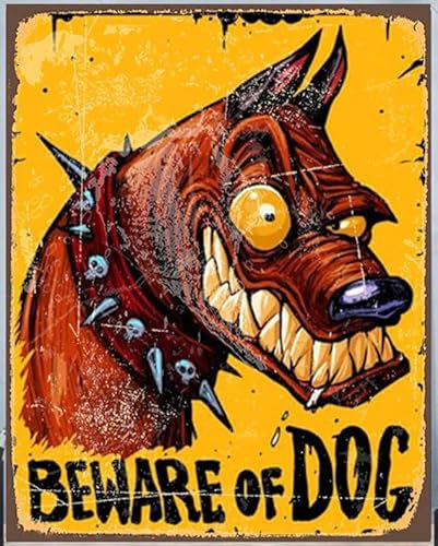 MATLPATS 12x8inch Beware of Dog Metal Warning Sign - Outdoor Wall Print for Patio, Door - Tin, Multicolor, Onesize