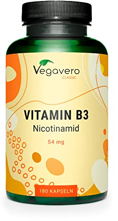 Vitamina B3 Nicotinamida Vegavero® | 180 Cápsulas para 6 Meses | No Ruborizante (Flush Free) | No Aditivos | Vegano | Metabolismo Energético + Sistema Nervioso