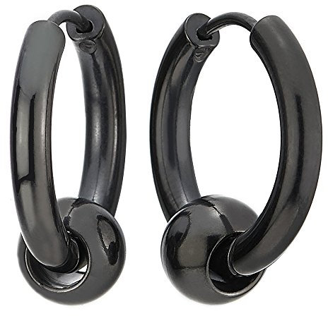 2 Negro Círculo Perla Pendientes del Aro, Pendientes para Hombres Mujer, Acero Inoxidable