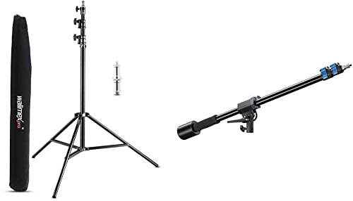 Walimex pro AIR 290 Deluxe Lampenstativ 290 cm - Lichtstativ mit Luftfederung Höhe max 290 cm, 7 kg Traglast, Schwarz & Galgen (Gegengewicht 70-183 cm, 2 bis 5 kg Belastbarkeit), Schwarz