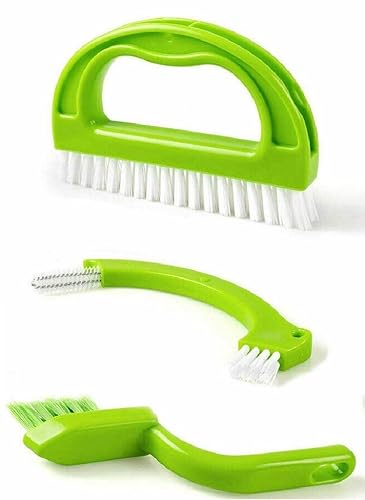 3 in 1 Grout Brush, Green Tile Cleaner Brush, and Grout Cleaner for Bathroom Tiles and Kitchen Wash Basin with Handle for Deep Cleaning- Shower Cleaning Tools