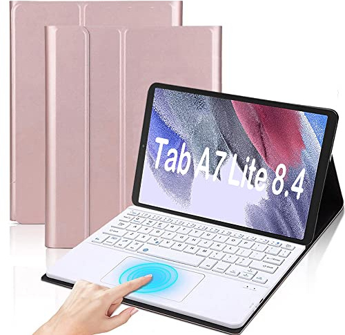 QYiiD Tastatur Hülle für Galaxy Tab A7 Lite 8.7 Zoll 2021 (SM-T220/T225), Leichte Schutzhülle mit Magnetisch Abnehmbarer QWERTZ Kabelloser Tastatur für Tab A7 Lite 8.7, Rosegold