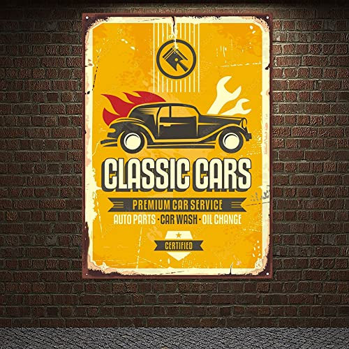 Classic Cars Vintage Premium Car Service Poster Kunst Malerei Wanddekoration Banner Tapisserie Flagge für Autoreparatur Shop Tankstelle