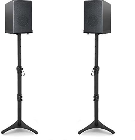 BQKOZFIN Adjustable Height Speaker Stands, Extend 78 to 104CM Floor Speaker Stand Holds Satellite Speakers & Bookshelf Speaker, 1 Pair Black (3 Sections)