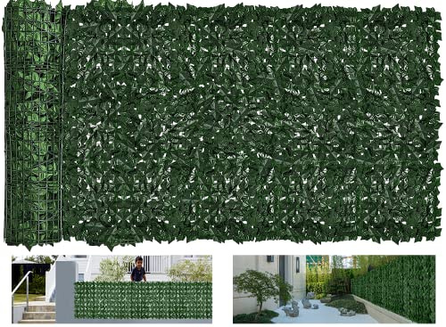 Moeput Rollo de valla de privacidad de hiedra sintética para exteriores, rollo de vegetación artificial expandible, seto falso, pared, patio, hoja de plástico verde, paneles de hierba de vid, cubierta