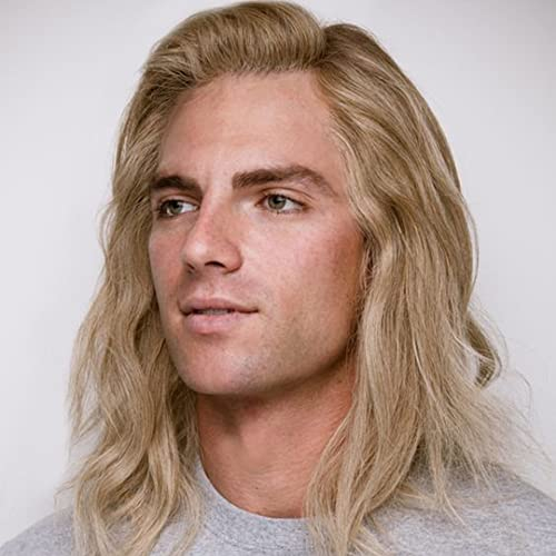 Beweig Lange blonde Perücke für Männer Lange gerade Perücke für Männer Mittelteil Synthetische hitzebeständige Haarperücke für die tägliche Party