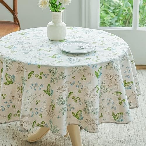 Wracra Lebendige Blätter Tischdecke Abwaschbar Baumwolle Leinen Tischdecke Outdoor Rund 140cm Geeignet für Party Picknick Essen Garten(Rund 140cm)
