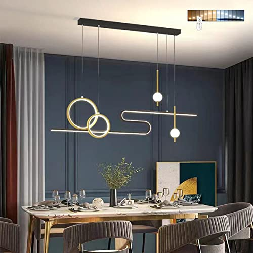 Bellastein LED Pendelleuchte Esstisch 100cm,Dimmbare 55W LED Hängeleuchte, Esszimmer Pendellampe mit Fernbedienung, Moderne Schwarz Gold Hängelampe für Büro Schlafzimmer, Küche Hause
