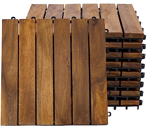 etc-shop Holzfliese Akazie 30 x 30 cm Terrassenplatten Klicksystem Außen Klickfliesen Balkon Terrassenfliesen Holz, wetterfest, H 2,5 cm, 9er Set