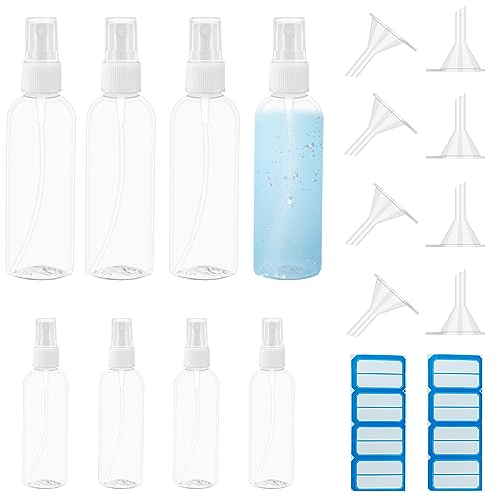 Nutabevr 4*100ML + 4*50ML flacons vaporisateurs vides en plastique transparent, Réutilisables Bouteille Bouteille Rechargeable Voyage, avec 8 x entonnoirs, pour parfum, huiles essentielles cosmétiques