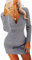Ebifin Damen Strickkleid Elegant Pulloverkleid V-Ausschnitt Strickpullover Sexy Bodycon Winterkleid Minikleid Mit Reißverschluss.Grau.XXL