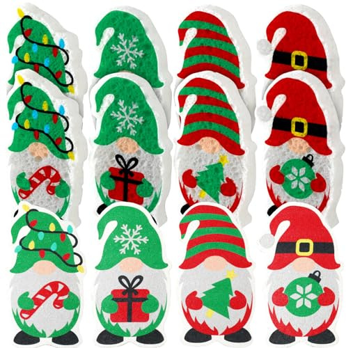 Layhit 12 Stück Weihnachts-Schwämme, niedlich, kratzfest, Schwämme, Holzzellstoff, wiederverwendbar, Haushalts-Reinigungstuch für Küche, Geschirr, Möbel (Gnome)