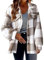 Manteau d'hiver à carreaux pour femme - Veste chaude en peluche - Manches longues - Décontracté - Chaud - Manteau d'extérieur, kaki, M