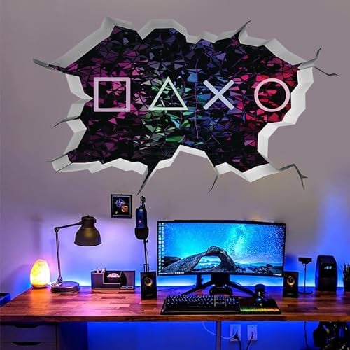 TOARTi 3D Game Wall Sticker Broken Wall Decor Dazzling Gaming Wallpaper for Boys Bedroom Xbox Bedroom Accessories Playroom Sticker Gamer Gifts for Boys Teens Gaming playroom Decals