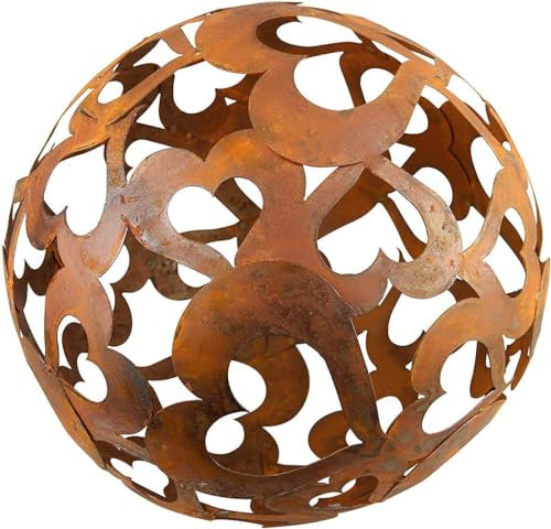 Bornhöft Kugel 30cm aus Metall Edelrost Rost Streifenbandkugel Eisen Deko Gartendeko Bänderkugel Stahlbandkugel (Herzkugel 30cm)